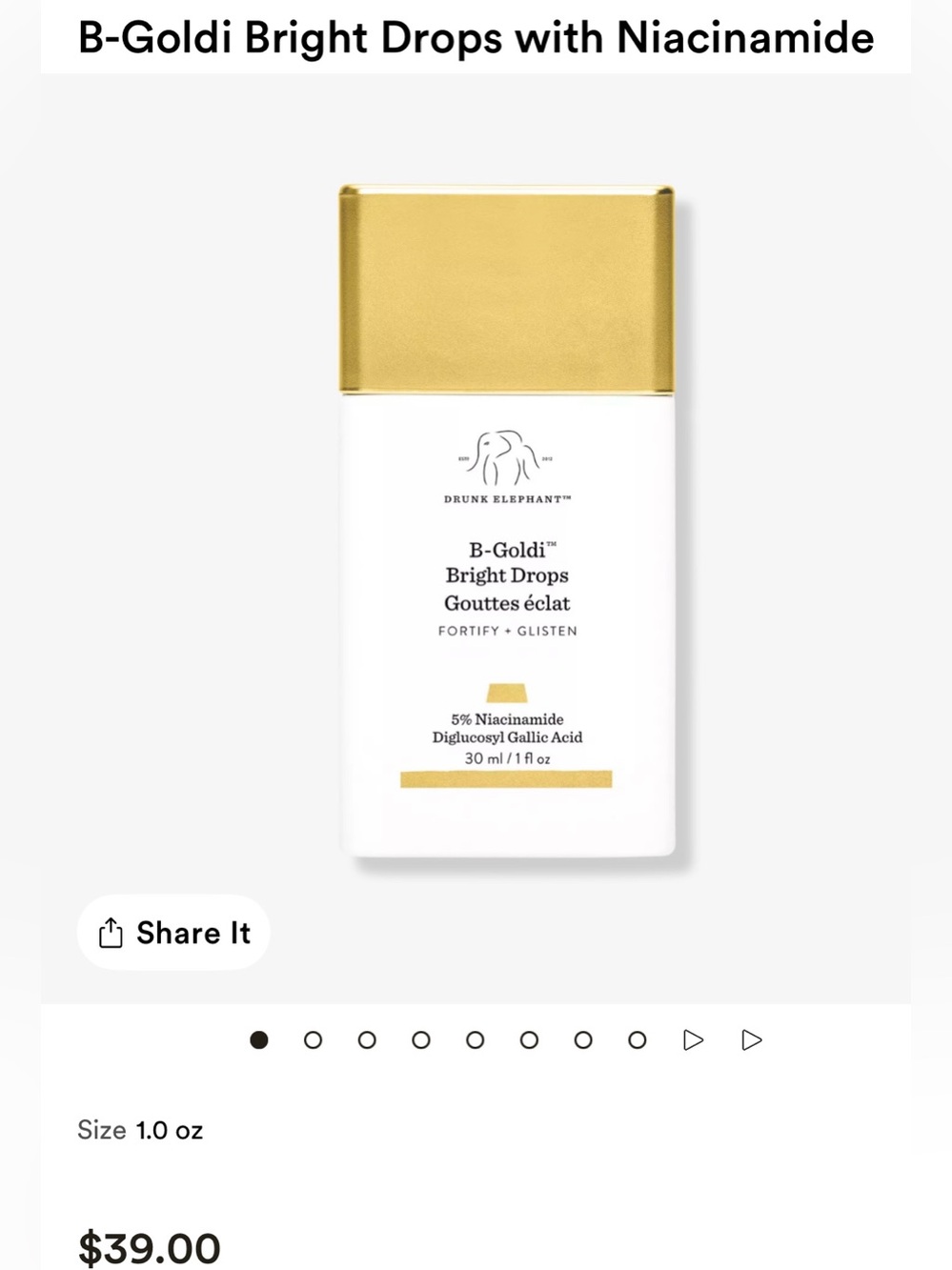 Drunk Elephant Bright Drops Serum in Gold and White 1oz/30ml